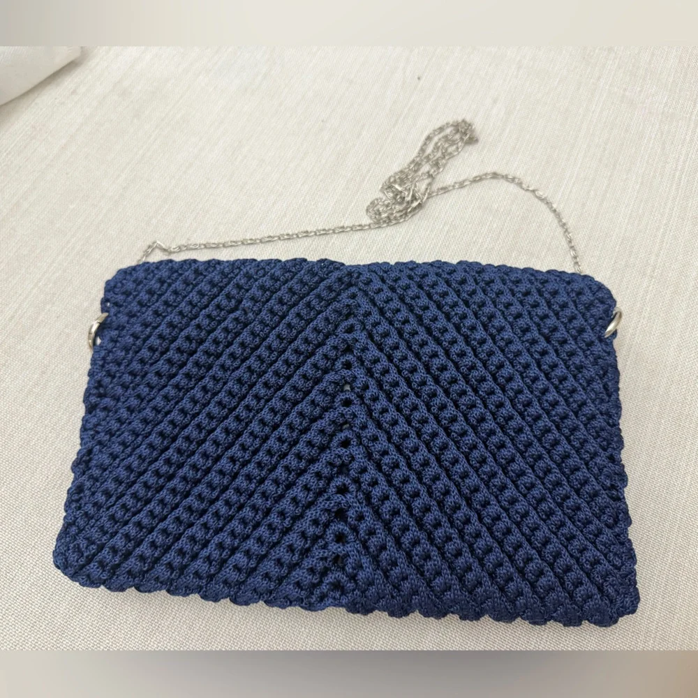 Handmade Navy Crochet Clutch with Detachable Chain – New – Gifted from Greece